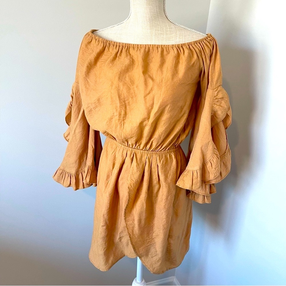 Selfie Leslie Tan Ruffle Sleeve Dress